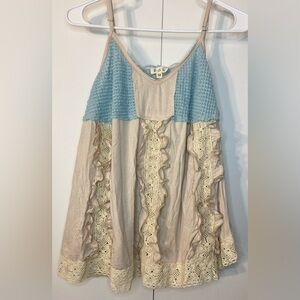 POL Light Blue Smocked Knit Top (M) Ptp 18.5”